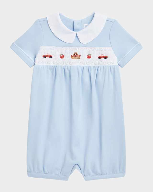 Boy's Smocked Picnic Embroidered Coverall, Size 3M-12